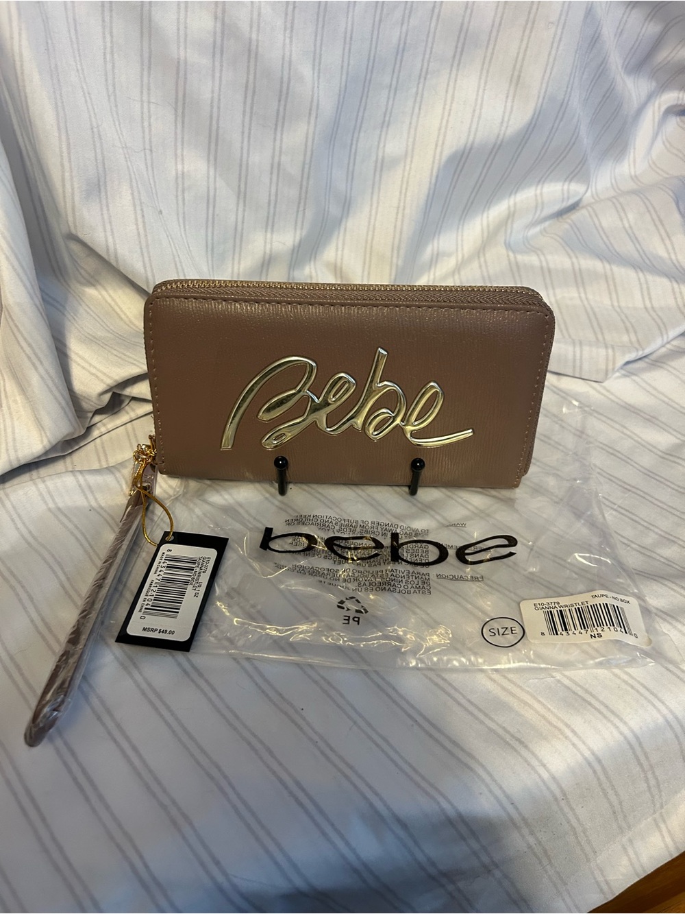 Bebe- Taupe Zip-Around Wallet with Gold Logo NWT